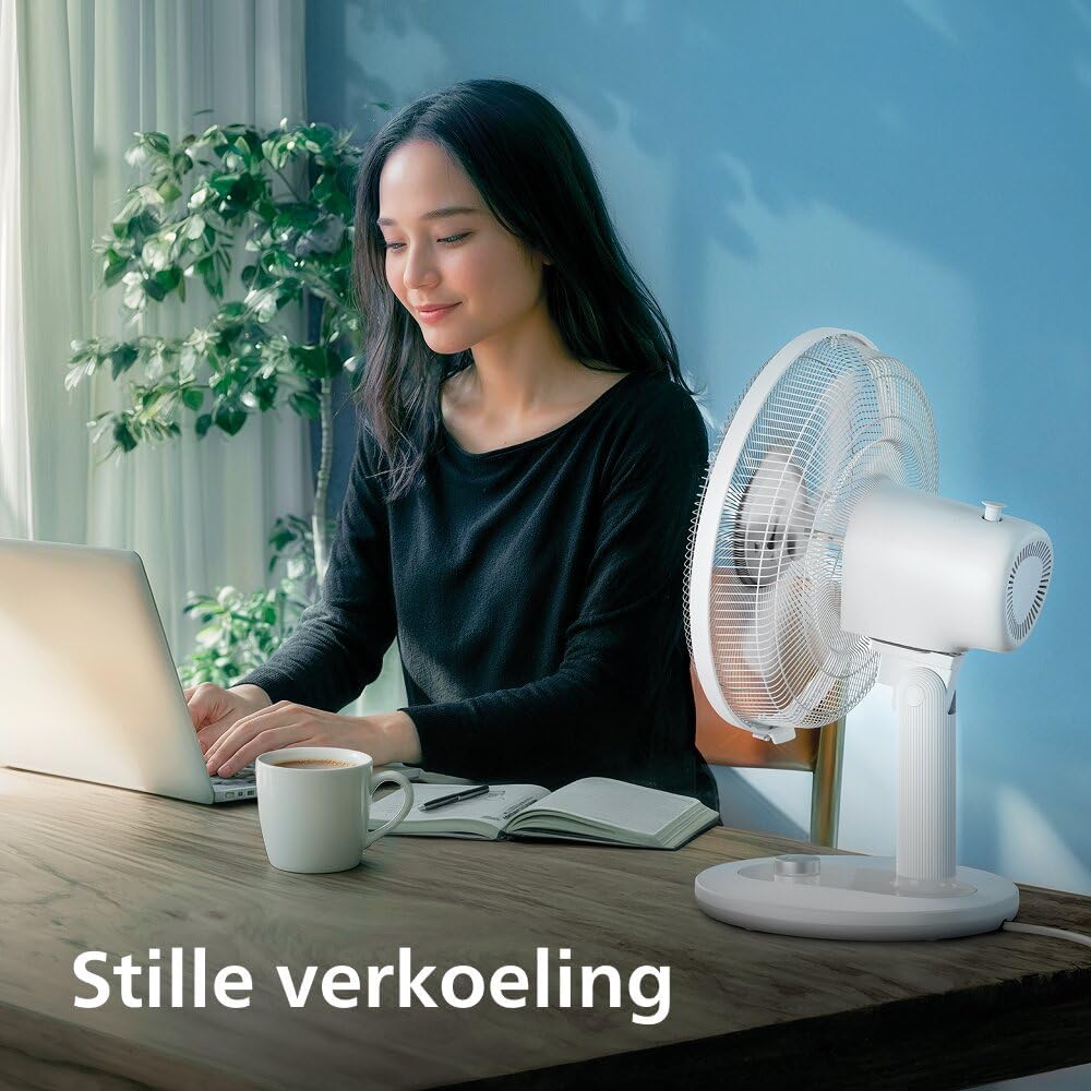 Philips Tafelventilator 1000 Series, Krachtig & Stil, 35 dB(A), 3 Snelheidsinstellingen, Draaiend & Kantelbaar, Wit (CX1030/00) | met 35-45 dB(A), helling 30°, oscillatie 80°, gelijkmatige luchtcirculatie (CX1030/00)