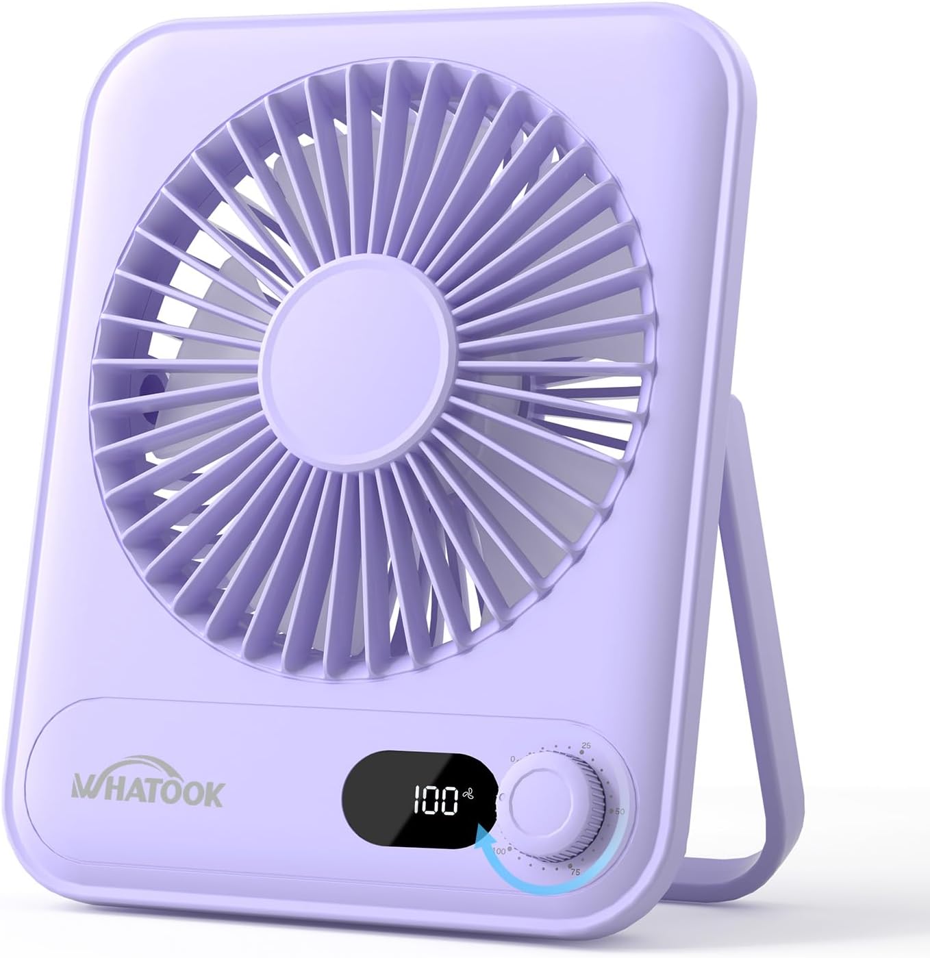 WHATOOK Mini Ventilator USB‑C: Fluisterstil 1‑100 Snelheden, 2000mAh Oplaadbare Tafelventilator met LED‑Display, 3-10u Accu, Ultra Compact Draagbaar voor Bureau, Slaapkamer & Thuis(Zwart)