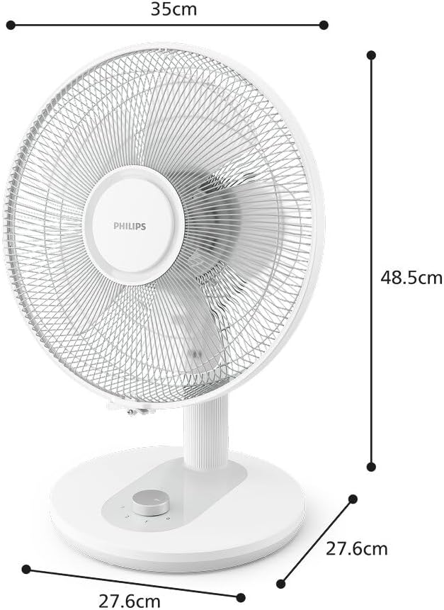 Philips Tafelventilator 1000 Series, Krachtig & Stil, 35 dB(A), 3 Snelheidsinstellingen, Draaiend & Kantelbaar, Wit (CX1030/00) | met 35-45 dB(A), helling 30°, oscillatie 80°, gelijkmatige luchtcirculatie (CX1030/00)