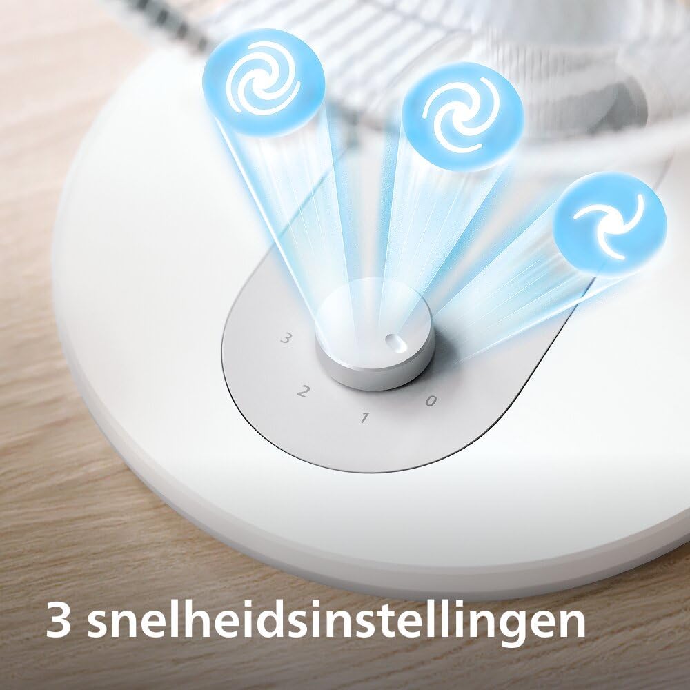 Philips Tafelventilator 1000 Series, Krachtig & Stil, 35 dB(A), 3 Snelheidsinstellingen, Draaiend & Kantelbaar, Wit (CX1030/00) | met 35-45 dB(A), helling 30°, oscillatie 80°, gelijkmatige luchtcirculatie (CX1030/00)