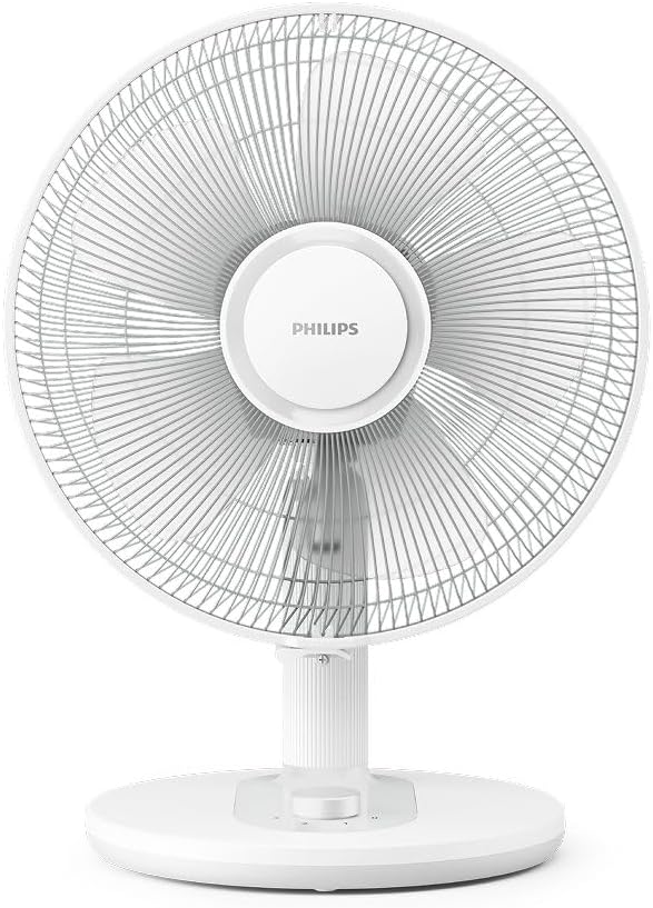 Philips Tafelventilator 1000 Series, Krachtig & Stil, 35 dB(A), 3 Snelheidsinstellingen, Draaiend & Kantelbaar, Wit (CX1030/00) | met 35-45 dB(A), helling 30°, oscillatie 80°, gelijkmatige luchtcirculatie (CX1030/00)