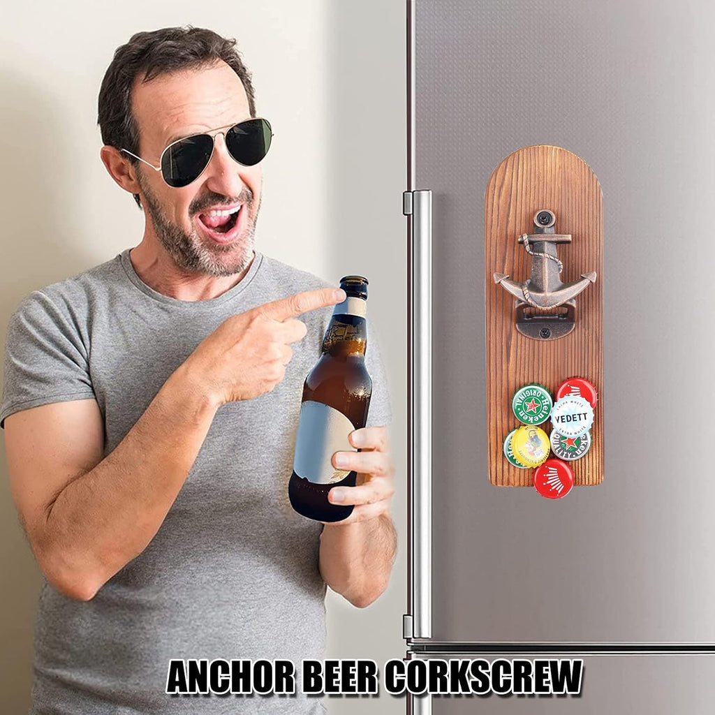 ZONSUSE Magnetische flesopeners met netvanger, wandgemonteerde houten bierflesopener, tracelloze kurkentrekker, thuisbaraccessoires voor keuken, tuin, buiten, ideale biergeschenken voor mannen