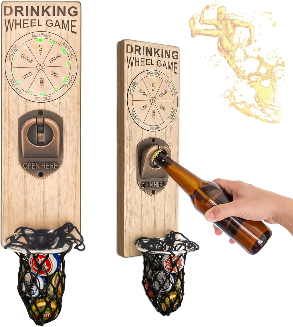 ZONSUSE Magnetische flesopeners met netvanger, wandgemonteerde houten bierflesopener, tracelloze kurkentrekker, thuisbaraccessoires voor keuken, tuin, buiten, ideale biergeschenken voor mannen