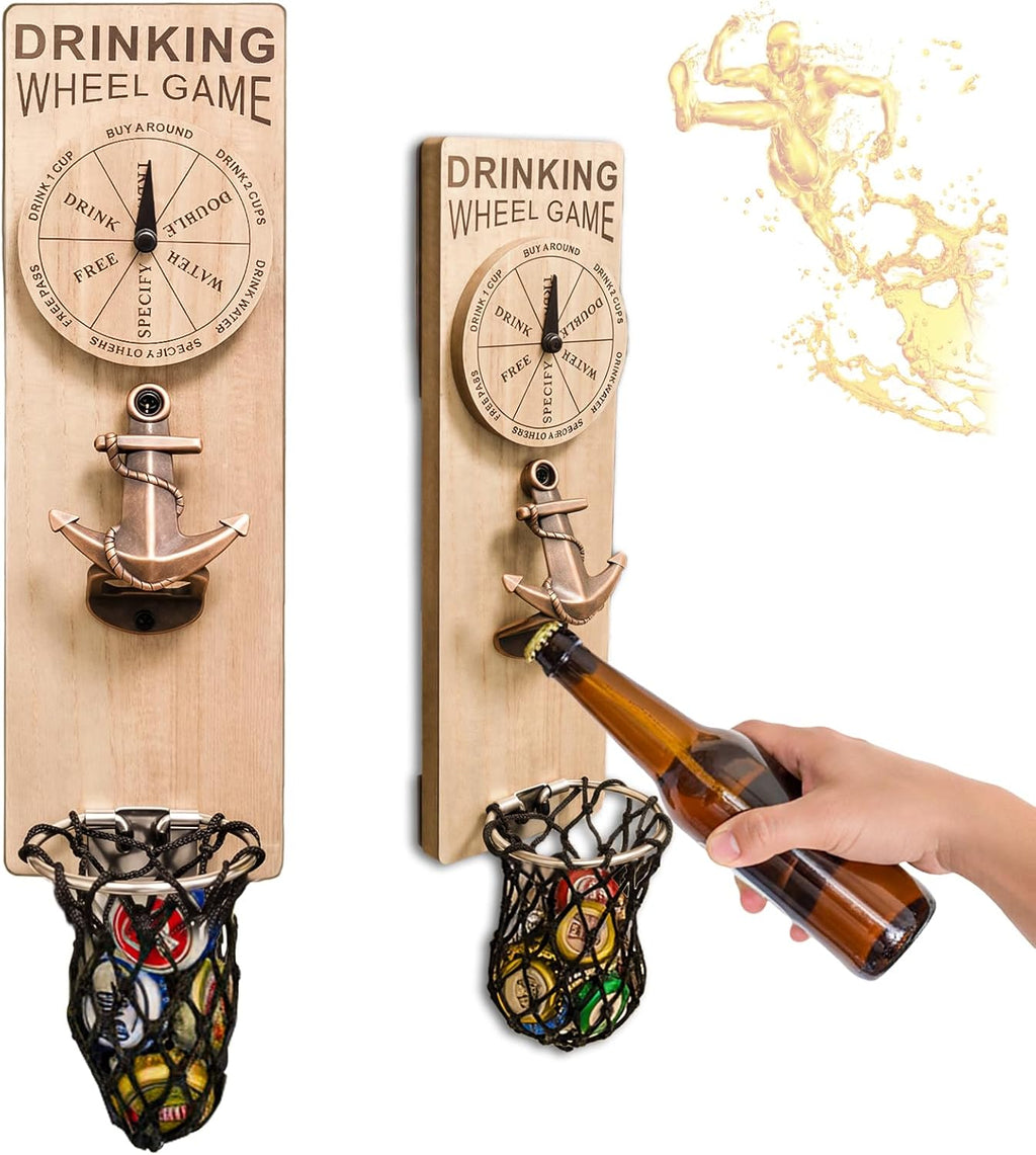 ZONSUSE Magnetische flesopeners met netvanger, wandgemonteerde houten bierflesopener, tracelloze kurkentrekker, thuisbaraccessoires voor keuken, tuin, buiten, ideale biergeschenken voor mannen
