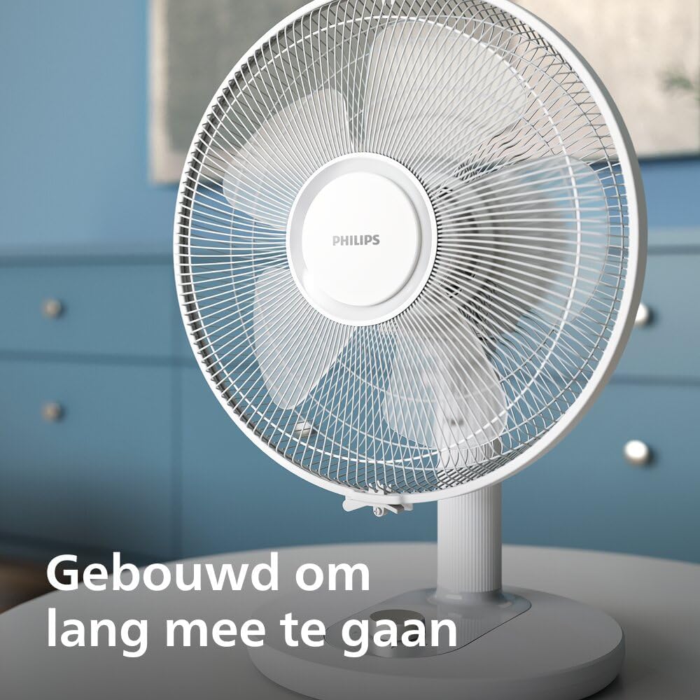 Philips Tafelventilator 1000 Series, Krachtig & Stil, 35 dB(A), 3 Snelheidsinstellingen, Draaiend & Kantelbaar, Wit (CX1030/00) | met 35-45 dB(A), helling 30°, oscillatie 80°, gelijkmatige luchtcirculatie (CX1030/00)