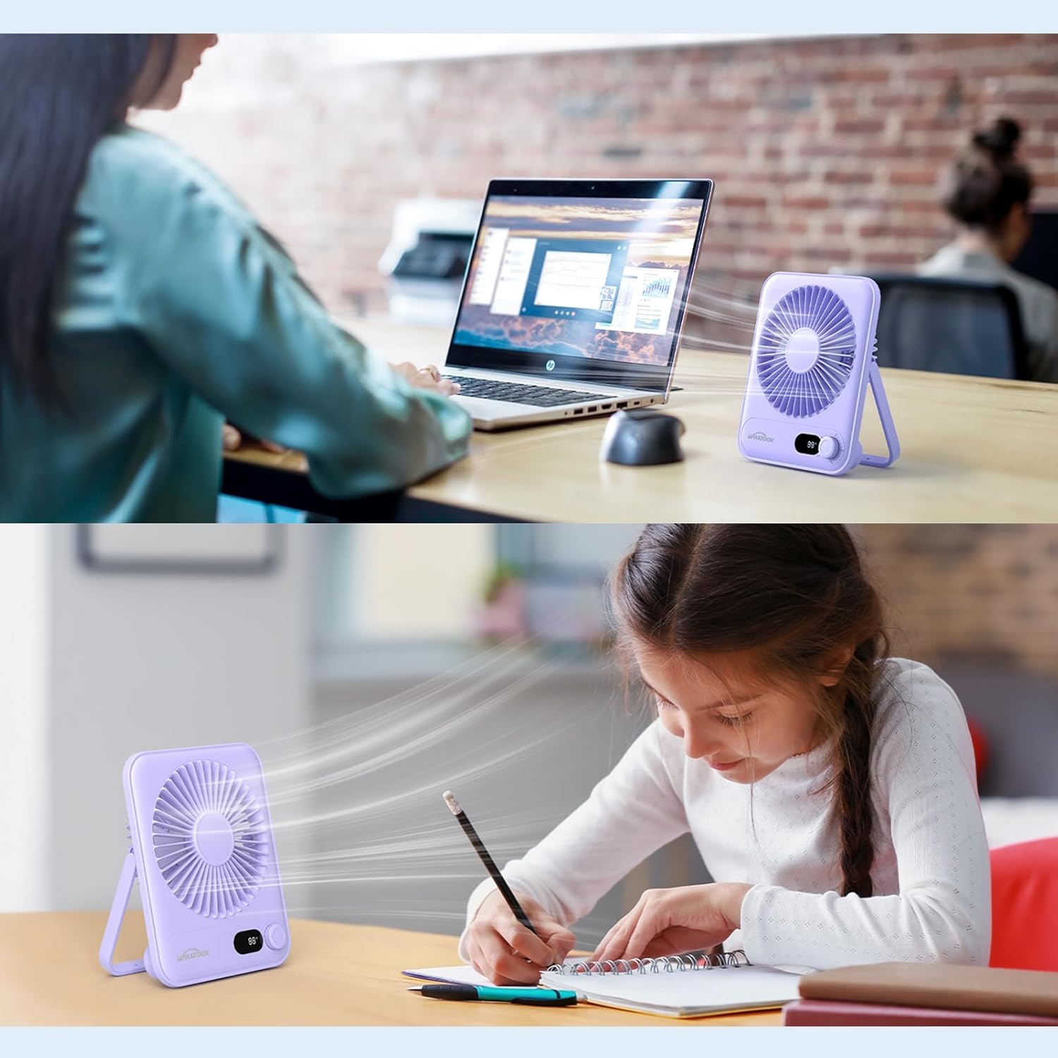 WHATOOK Mini Ventilator USB‑C: Fluisterstil 1‑100 Snelheden, 2000mAh Oplaadbare Tafelventilator met LED‑Display, 3-10u Accu, Ultra Compact Draagbaar voor Bureau, Slaapkamer & Thuis(Zwart)