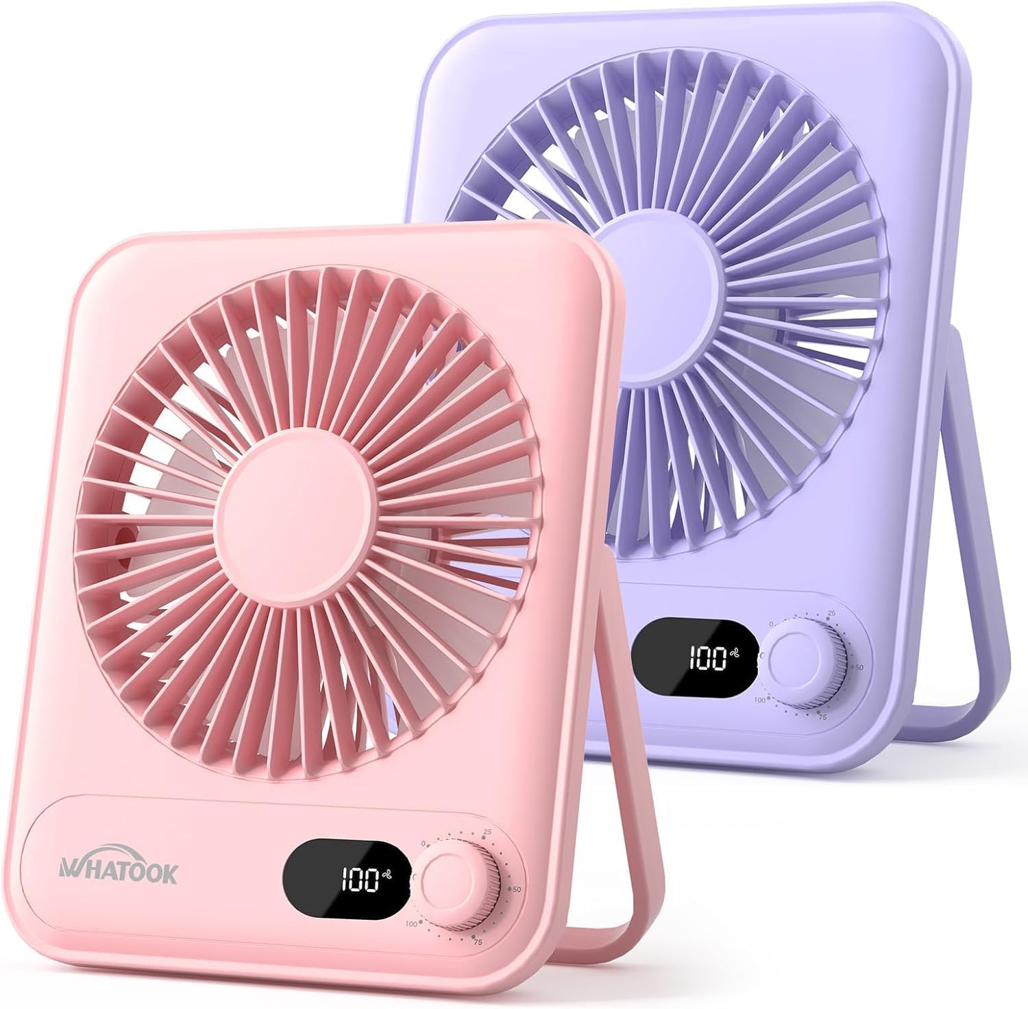WHATOOK Mini Ventilator USB‑C: Fluisterstil 1‑100 Snelheden, 2000mAh Oplaadbare Tafelventilator met LED‑Display, 3-10u Accu, Ultra Compact Draagbaar voor Bureau, Slaapkamer & Thuis(Zwart)