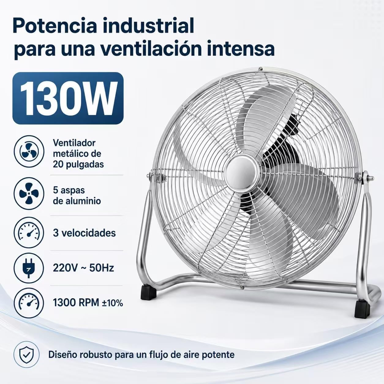 Tafelventilator van metaal, zilver, 130 W