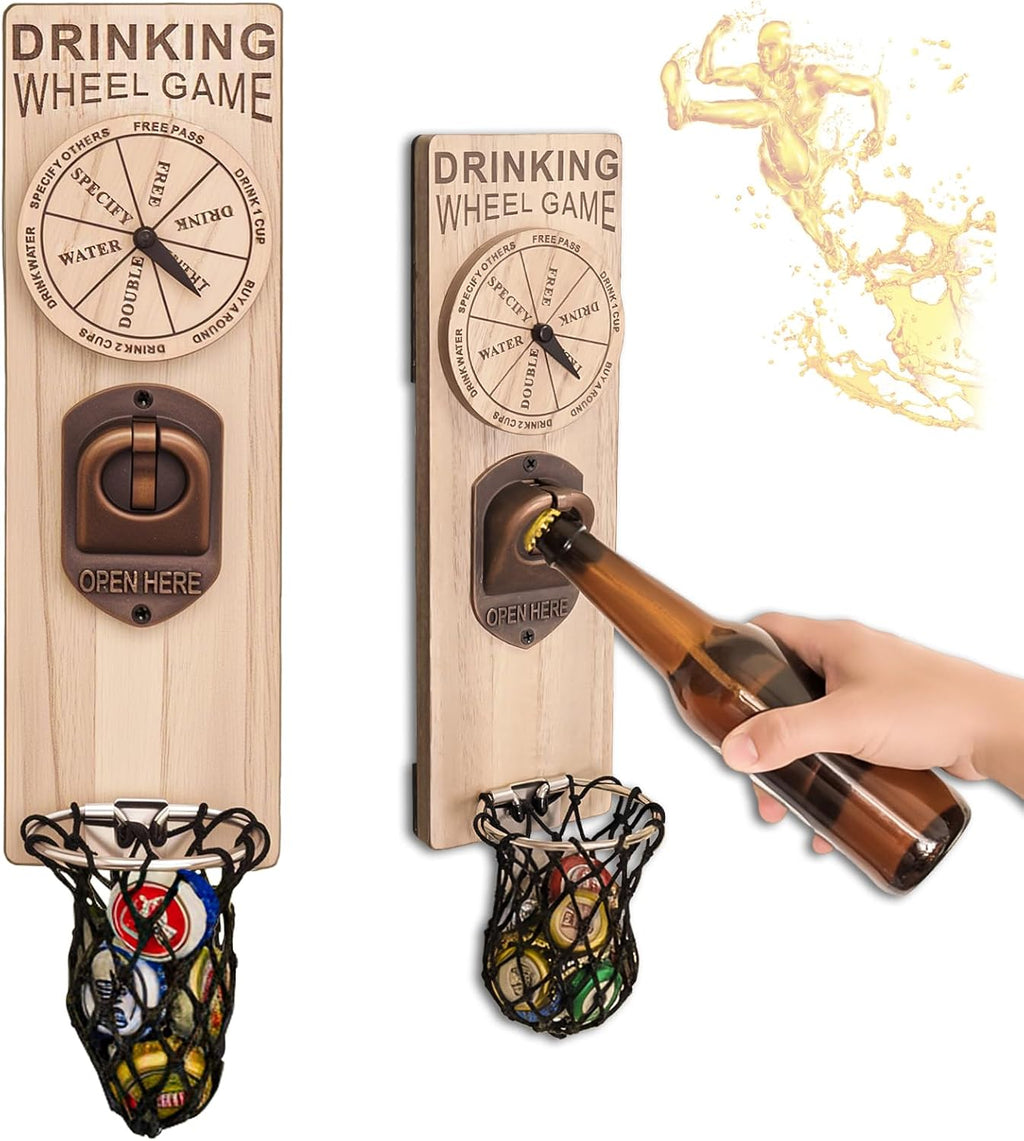 ZONSUSE Magnetische flesopeners met netvanger, wandgemonteerde houten bierflesopener, tracelloze kurkentrekker, thuisbaraccessoires voor keuken, tuin, buiten, ideale biergeschenken voor mannen
