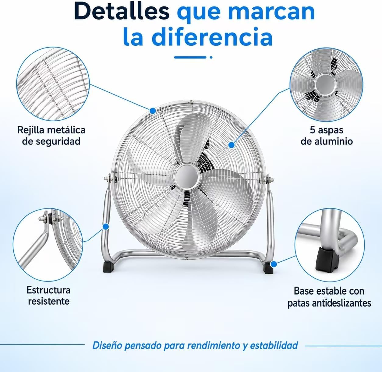 Tafelventilator van metaal, zilver, 130 W