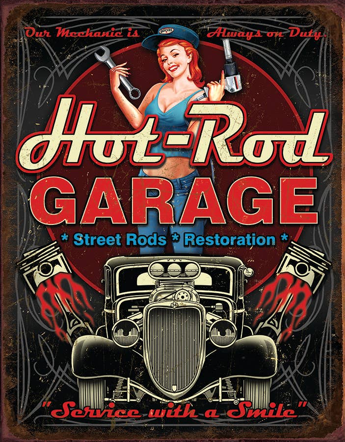 Hot Rod Garage - Pistons Tin Sign